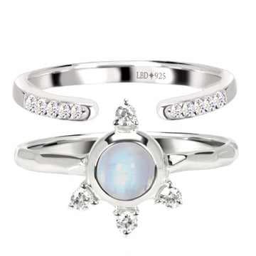 Luxury Solar Burst Moonstone & Topaz Ring Set