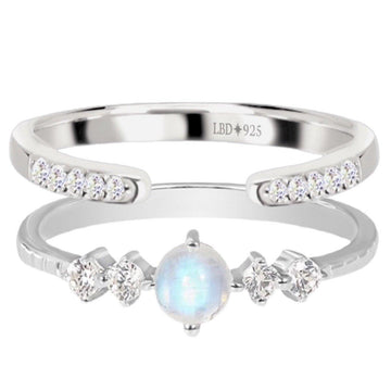 Petite Sparkle Moonstone and Topaz Ring Set